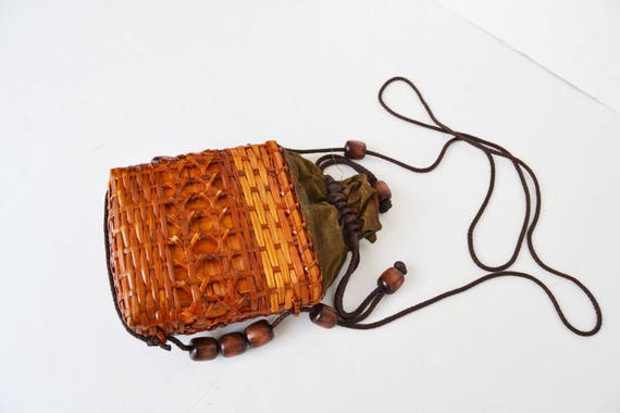 mini wicker bag, wooden bag, mini bag, party bag,