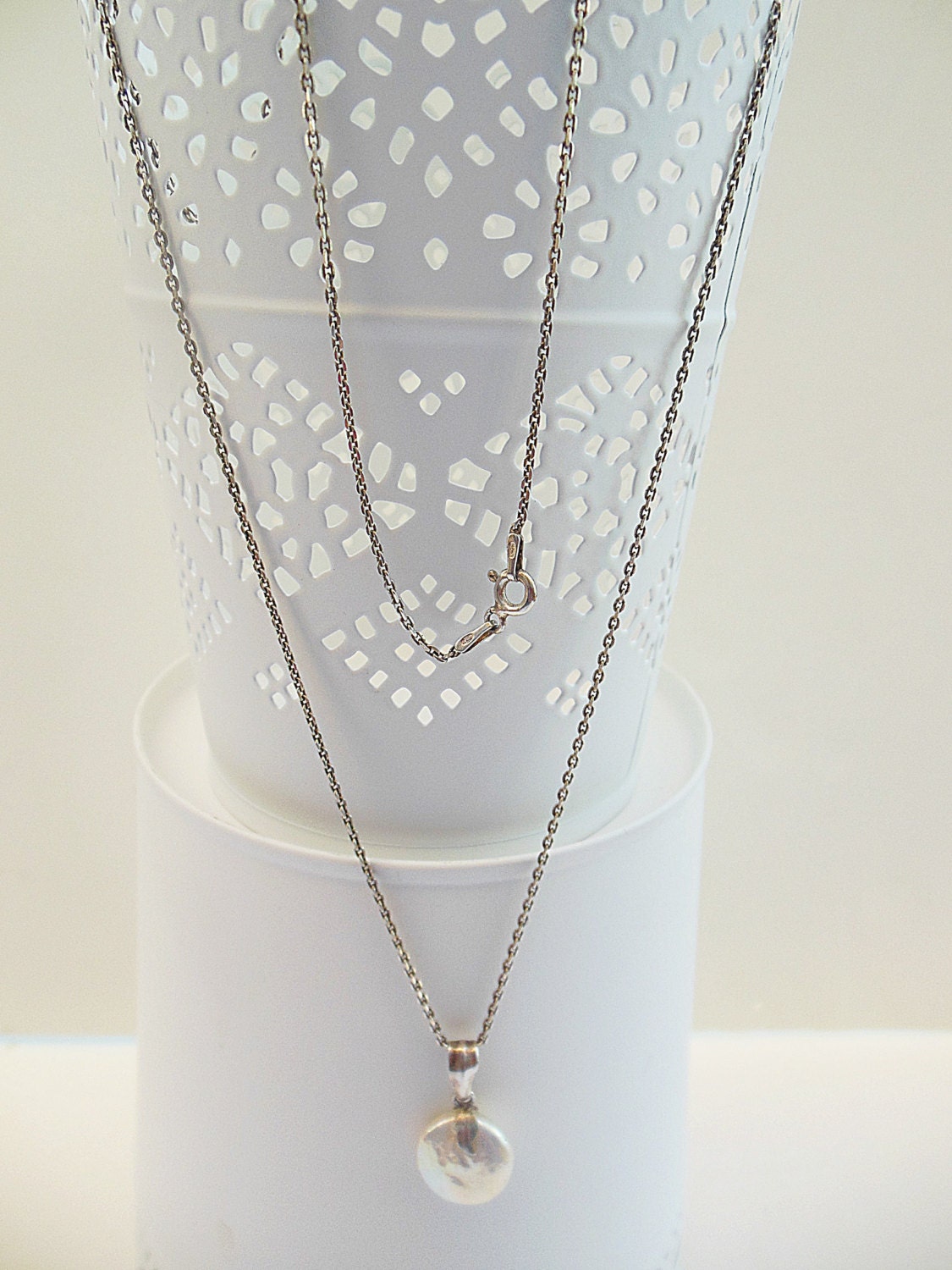 Sterling Silver Chain With Pearl Authentic Vintage 70 Etsy
