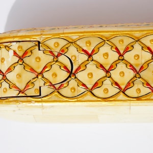 old craft pencil box made of wood and bone hand drawn