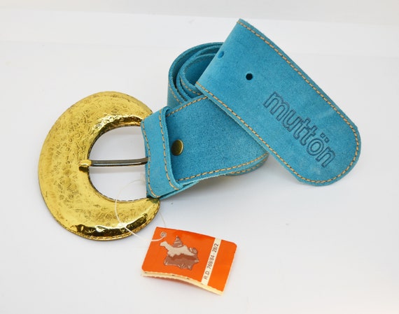 Vintage Light Blue Suede Belt: Gold Buckle Art Deco Belt - Etsy display picture 3