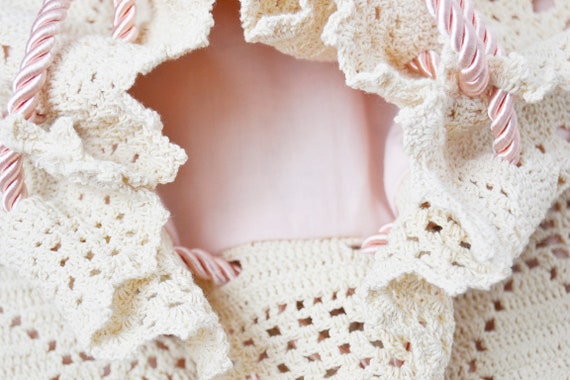 vintage beige crochet handmade backpack - image 3