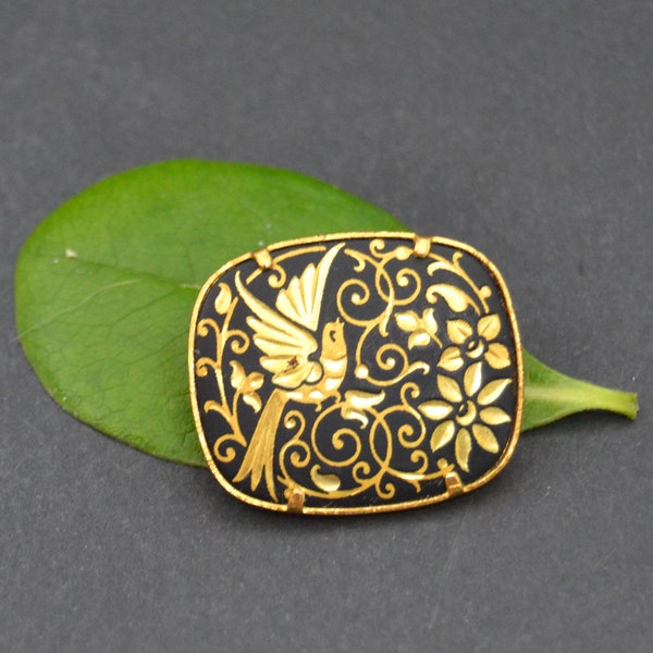 broche damasquinado de oro,broche vintage,broche tono dorado,accesorio midiados de siglo,regalo de mujer,regalo de navidad,regalo para mama