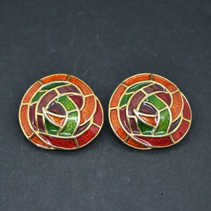 vintage vintage enamel earrings, clip earrings, statement earrings, vintage earrings, large earrings, 80s earrings, women&#39;s gift