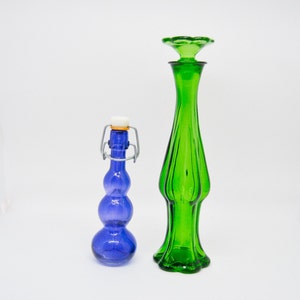 glass jars, set of jars, green glass jar, blue lacquered jar, bathroom decoration, decorative jars, bottle of avon, jars collection