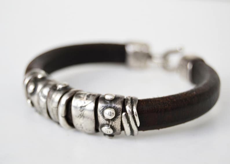 31 gr grift for men,raw sterling silver,PLATADEPALO leather bracelet and silver PULS Silver Brown Weight