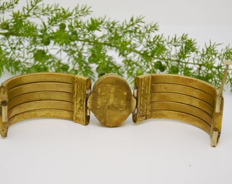 Bracelet Vintage Années 60 En Laiton Et Nacre - Bijou Ancien Style Bracelet Manchete Or Et Blanc