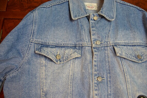Vintage 90s Embroidered Denim Jacket - Medium Wash - Etsy
