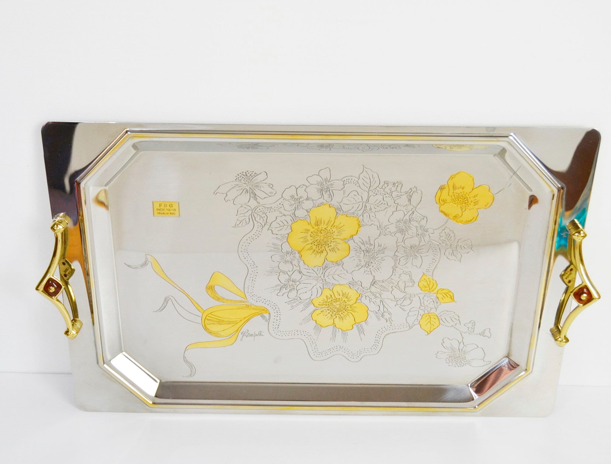 24 Carat Gold Floral Decorative Tray - Benito Giuseppe Freddi
