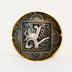damask brooch, Vintage Brooch, Silver Dragon, Damascene Toledo, Black Jewelry Gold and Steel, Antique Brooch, Animals Jewelry, Animal Brooch
