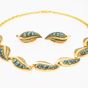 conjunto de pendientes de clip y gargantilla de tono dorado y azulGargantilla de hojas vintage,gargantilla de tono dorado, gargantilla