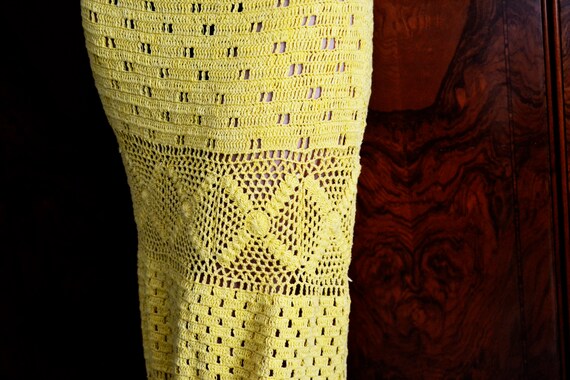 Handmade Vintage Crochet Maxi Dress - Yellow Cotton Backless Beach Dress