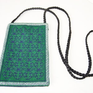 borsa piccola, borsa ricamata, borsa blu e verde, borsa, amano fatto a mano, punto croce, regalo donna