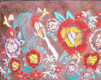 刺繍入り花柄ベルベットバッグ：ヴィンテージスタイルのハンドバッグ