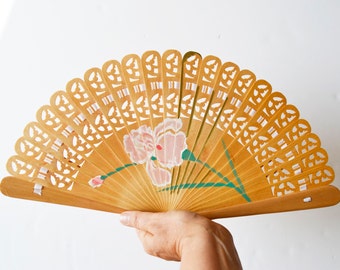 fan of wood, vintage fan, fan with flowers, fan drawn, gift of woman, gift of grandmother, gift of woman, accesoriios of summer,