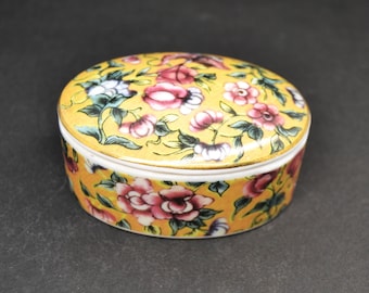 vintage caja de porcelana,porcelain vanity,porcelain trinket box, caja pequeña,Vintage Manuscrito Porcelain Trinket Box