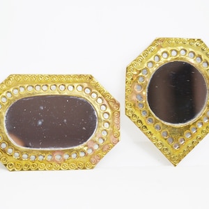 Vintage Moroccan Mirrors / Set of 2 small Moroccan mirrors in gold brass / Moroccan pocket mirror / Small Moroccan ethnic boho mirrors