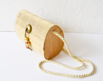 vintage wooden and bamboo bag, summer bag