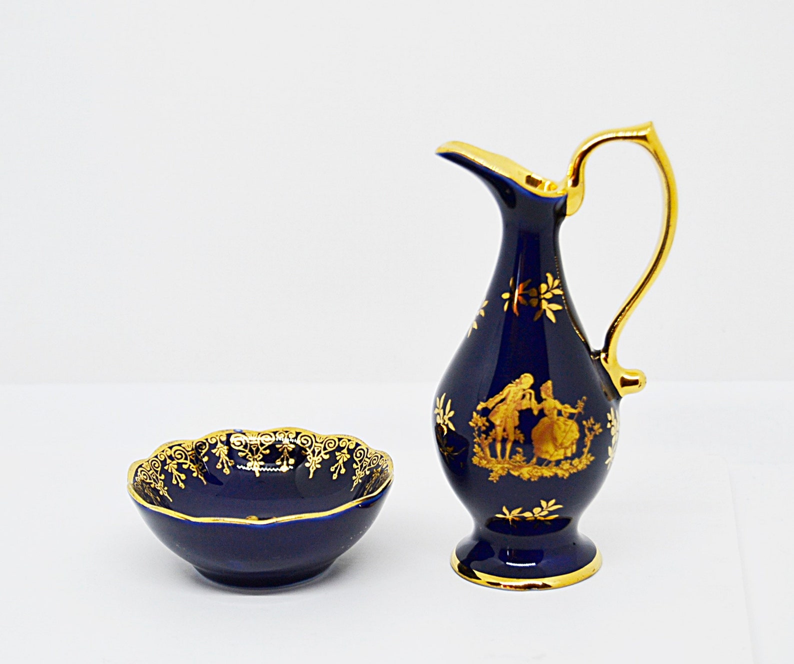 Limoges Cobalt Blue and Gold Vase and Bowl Set Etsy