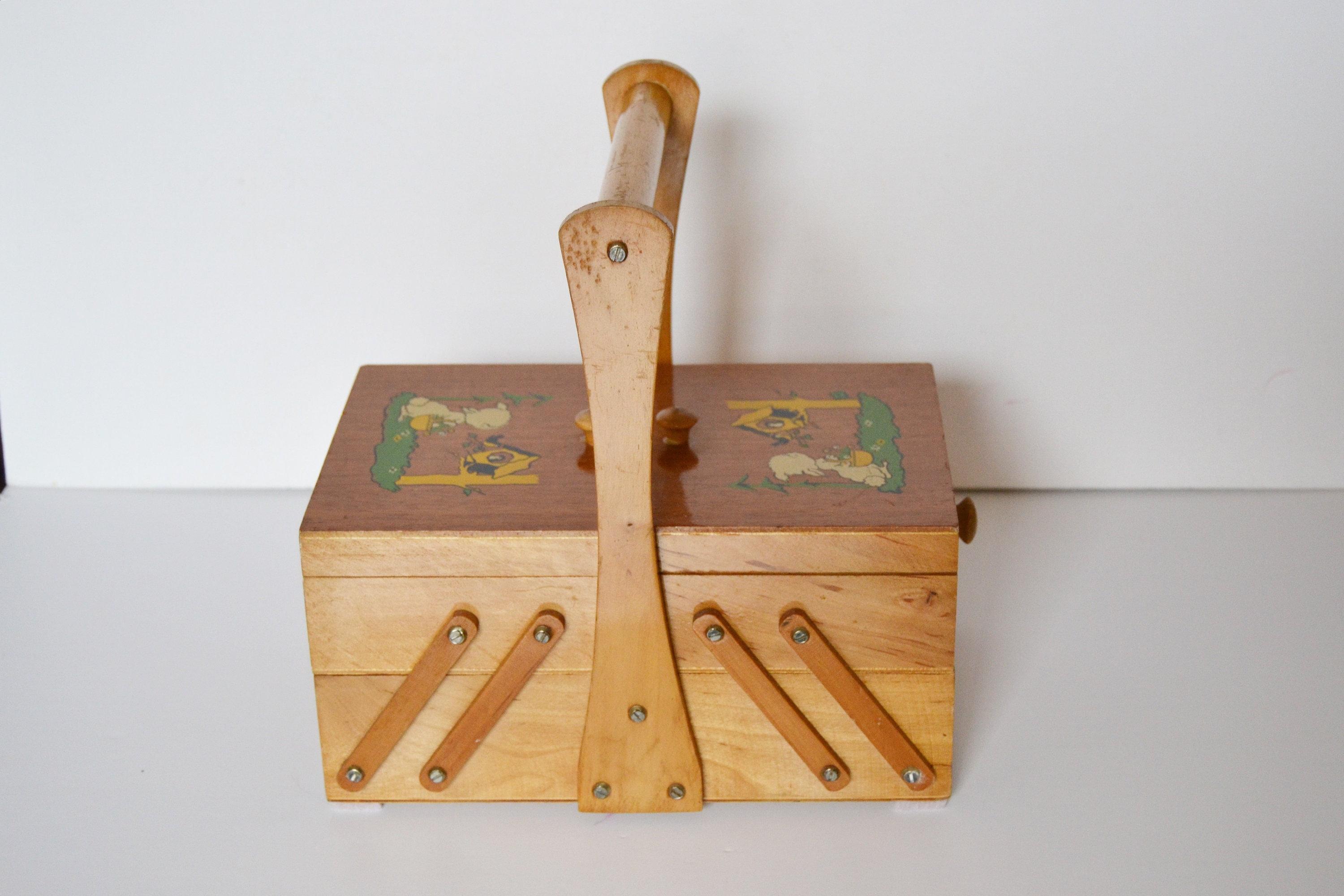 Antiguo costurero acordeón,Caja de costura de acordeón vintage. Caja de  almacenamiento de punto de madera,caddy de costura vintage,caja -   México
