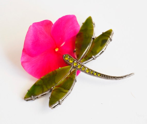 dragonfly brooch, pearl dragonfly pin, vintage br… - image 1