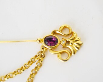 pin dorado vendimia,flor dorada pin,broche dorado,broche dorado,regalo mujer,flor morada,broche con cadena,pin de corbata,unisex joyas