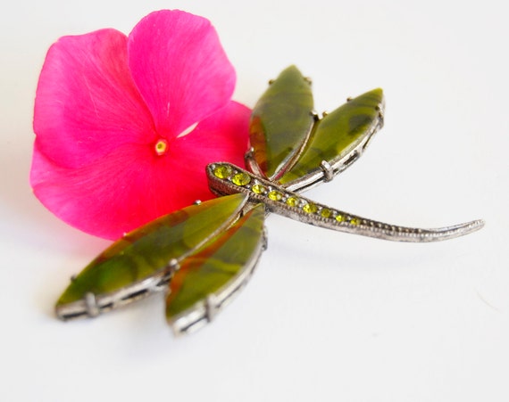 dragonfly brooch, pearl dragonfly pin, vintage br… - image 2