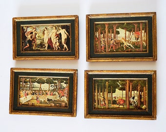 vintage wood frames, paper pictures, the frames have wear and tear that shows in the photos