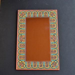 hand drawn ceramic mirror, spanish ceramics, decorative mirror, teracotta mirror, made in spain, vintage mirror, mediterranean decoration