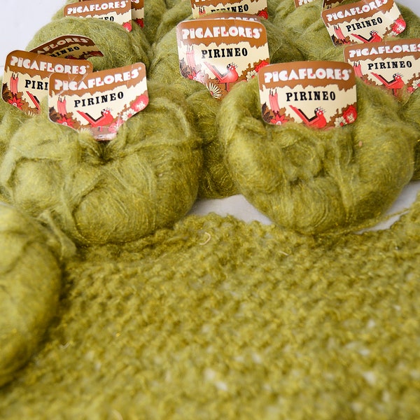 made in spain, mohair knitting wool, knitting yarn, knitting yarn and fiber, green hobby 80s, hand knitting yarn, golden green yarn, fluffy