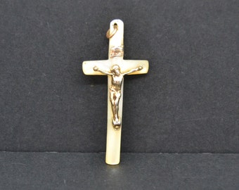 Ancient cross. Mother-of-pearl cross, Antique crucifix pendant. Religious charm. Antique Religious Pendant