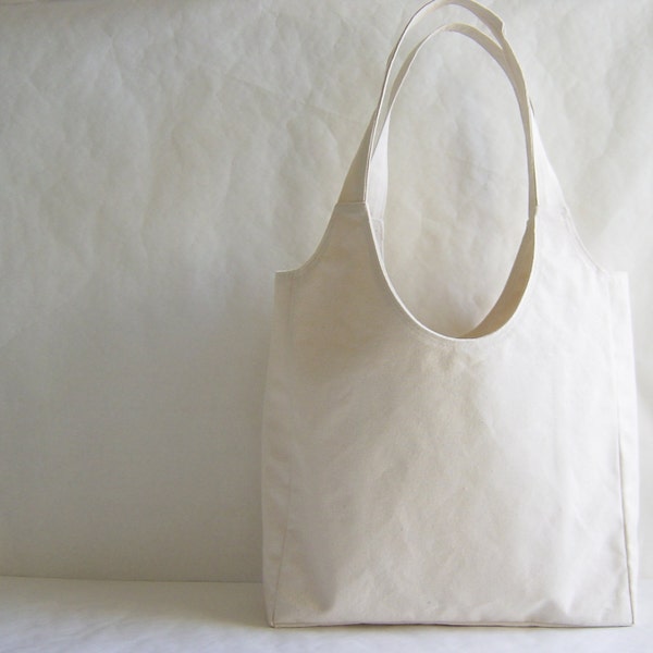 Cream Cotton Canvas Shopping Tote Bag