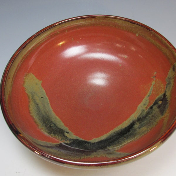 Large, handmade, stoneware serving bowl. Red, black purple, ceramic bowl