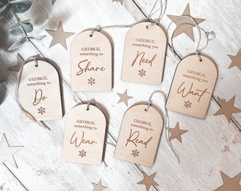 Personalized 'Something to' Wooden Gift Tags | Set of 6 Engraved Christmas Labels