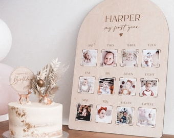 My First Year Photo Board | 1st Birthday Memory Board | Party Decor | Social Media Flat Lay Prop | Laser Engraved