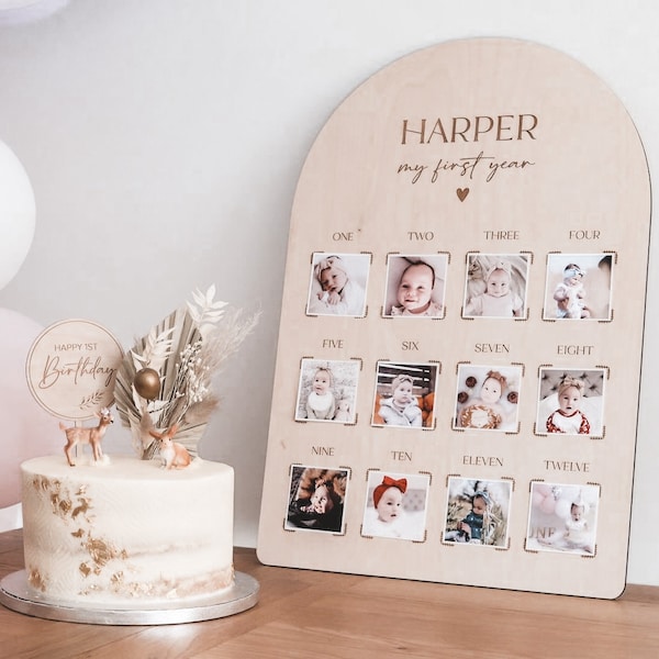 My First Year Photo Board | 1st Birthday Memory Board | Party Decor | Social Media Flat Lay Prop | Laser Engraved