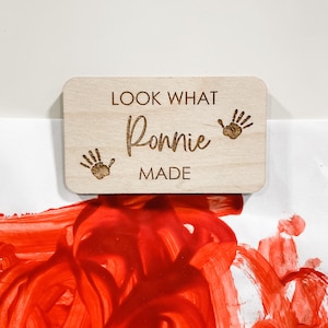 Personalized 'Look What I Made' Magnet: Laser Engraved Wooden Baby Art Display