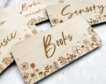 Custom Engraved Birch Wood Playroom Labels - Set of 6
