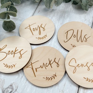 Set of 6 Custom Laser Engraved Wooden Storage Labels