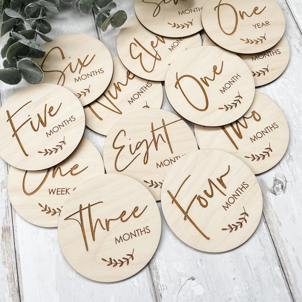 Baby Milestone Discs | Wooden Baby Milestone Markers | Laser Engraved and Cut | Social Media Flat Lay Prop