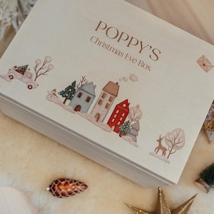 Personalised Printed Wooden Christmas Eve Box | Laser Engraved - Lift Off Lid