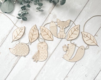Woodland Animal Garland: Laser Cut Birch Nursery Decor