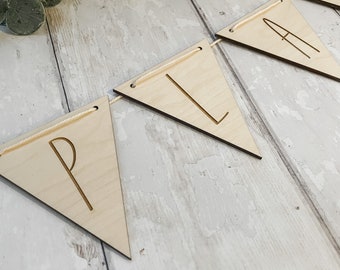 Personalised Wooden Flag Bunting | Nursery/Playroom Decor | Letter/Alphabet Bunting | Bedroom Decor | Laser Engraved | UK