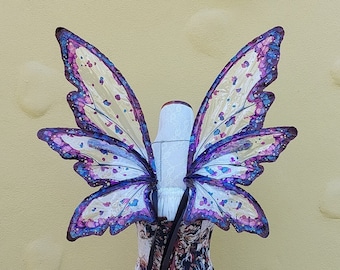 Custom Large purple blue black and semi clear 6 Wing Fairy Woodland Wings