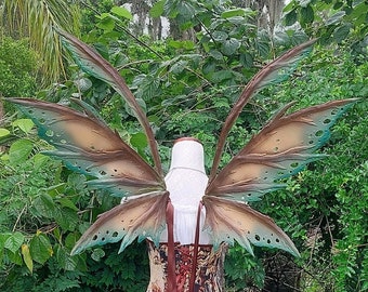 Custom made to order Green and brown hand painted layered foam forest fairy inspired wings