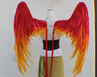 Custom 3X Large phoenix red orange and yellow resting feather wings