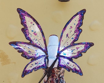 Large purple blue black and semi clear 6 Wing Fairy Woodland Wings