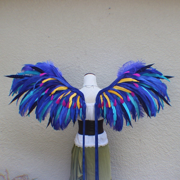 XX Large Blue and Multi Color Feather Wings