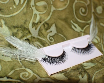 White and black feather lashes with clear jewels