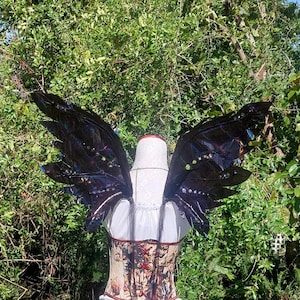 Black Iridescent Fairy Inspired Wings with black glitter and black jewels