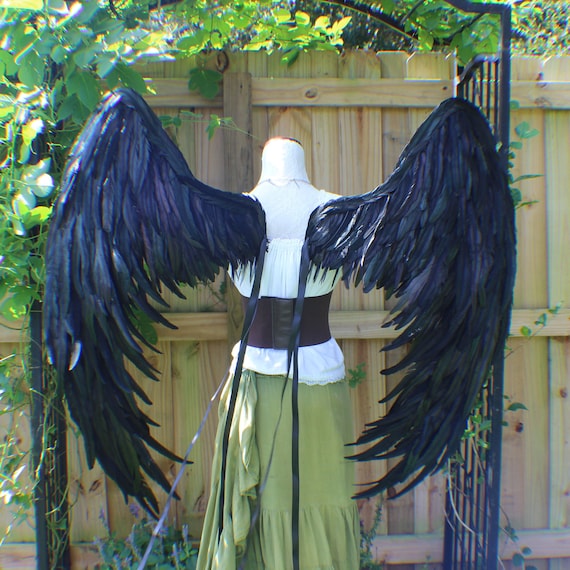 Custom 4X Large Black Iridescent Resting Feather Wings 